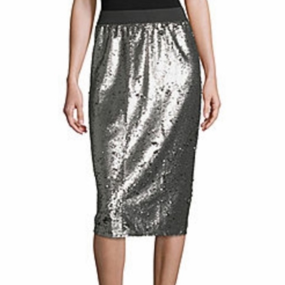 WORTHINGTON Silver & Black Sequin Skirt Size Medium